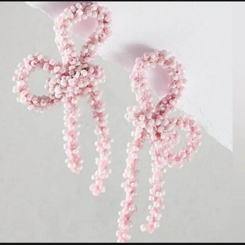 NWT Free People Pink Beaded Bow Earrings
